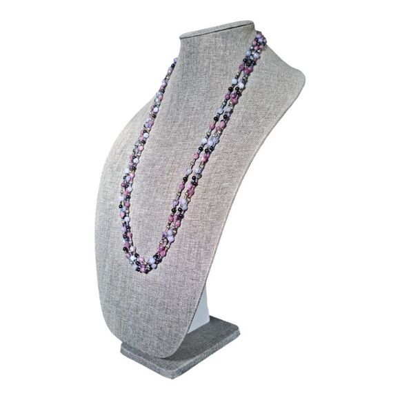 Vintage 70s Lavendar Triple Strand Bead Necklace - Picture 6 of 14
